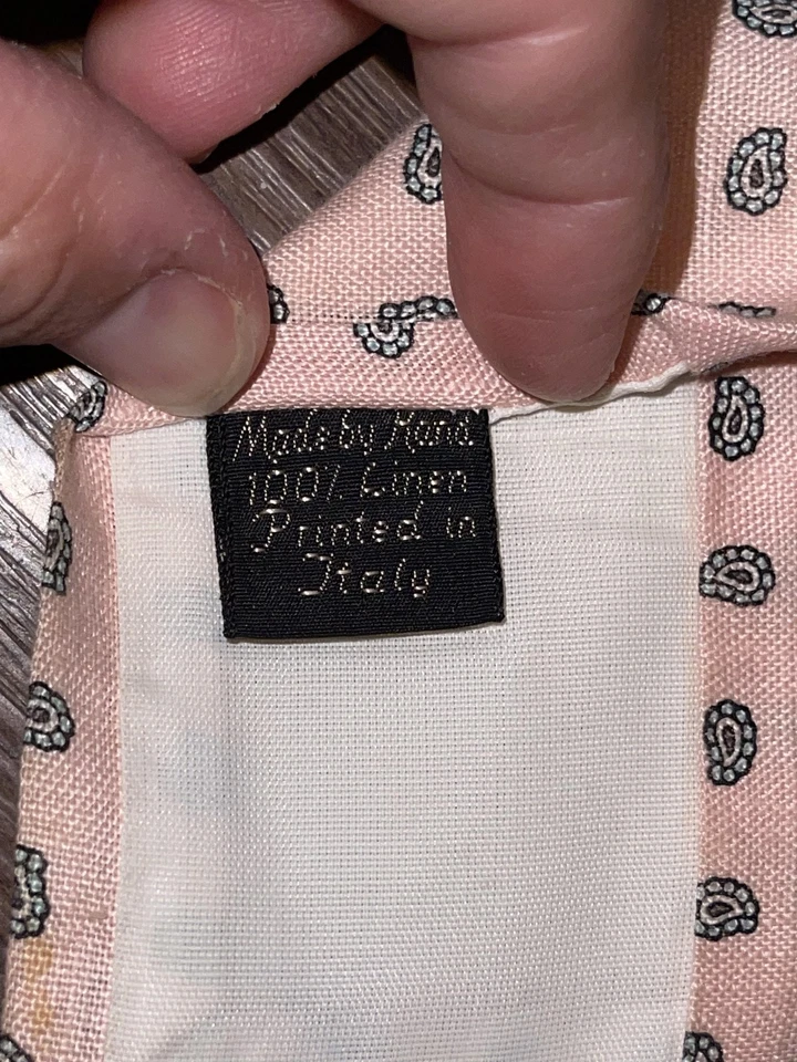 Ferrell Reed для клубной комнаты галстук мужской розовый льняной пейсли ручной работы напечатано в Италии - Изображение 4 из 4