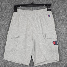 Champion YOUTH Boys M Gray Sweat Gym Shorts Front Cargo Pockets Logo