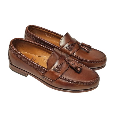 ALLEN EDMONDS Maxfield Shoe Brown Tassel Loafer All Leather 8.5 D Woven Trim