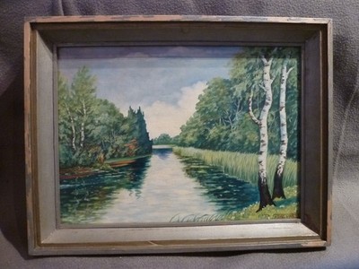 Öl Gemälde Landschaft, signiert: R. Schenkel (Kl. Garbaß-See bei Lyk Ostpreußen)