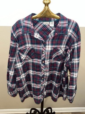 L.L.Bean Women's Plaid Button-Down Long Sleeve Shirt, 100% Cotton, Size XL Regul