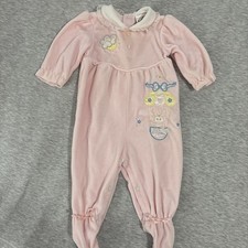 Vintage Baby Togs Pink Velour Footed Romper Pink Bunny Baby Girl 6-9 Months