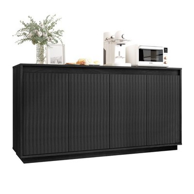 62'' Sideboards Buffet TV Stands Storage Cabinets 4 Doors No-Handle, Power Outlet