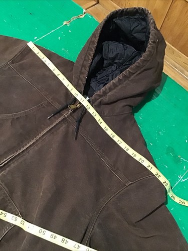 Carhartt Jacket J244 DKB Mens LRG Dark Brown Quilt Lined Hooded Distress Marks - Picture 13 of 18