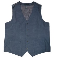 Perry Ellis Vest Mens XL Blue Button Front Formal Dress Waistcoat Suit FLAW