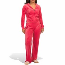 JUICY COUTURE 2 PC Velour Tracksuit Size L Pink Party Bling Sweatsuit NWT