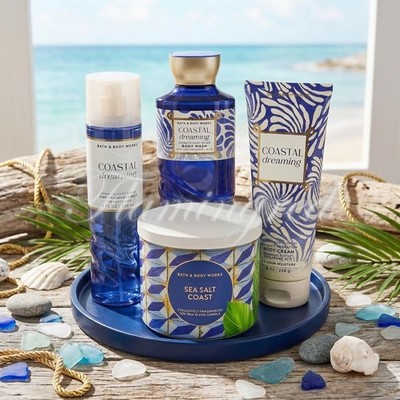 Bath & Body Works Coastal Dreaming Fragrance Mist Body Wash Cream 4 Pc Set