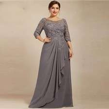 Plus Size Elegant Mother of the Bride Dresses A-line Scoop Chiffon Lace Ruffle