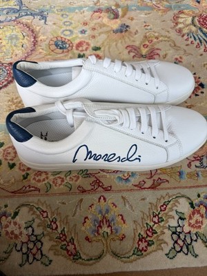 Moreschi Signature Leather Low Top Sneakers White Blue sz 9 Italy (Worn once)