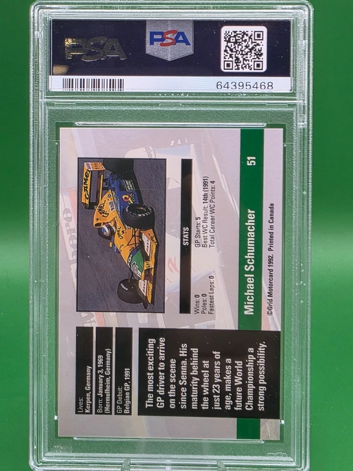 Michael Schumacher Rookie Card 1992 Grid Formula One #51 PSA 9 Mint Low Pop 190 - Image 2 of 2