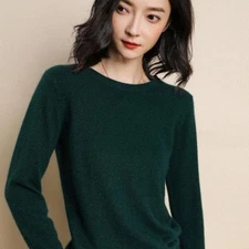 Womens Merino Wool Knitted Sweater Winter Pullover Crew Neck Solid Slim Jumper