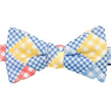 New Izod Pre-Tied Adjustable Blue Yellow Pink Gingham Bow Tie Bowtie