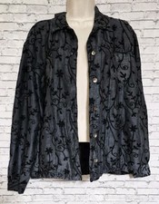 Vintage Chico's Design Jacket Womens Size 2 100 Silk Black Embroidery