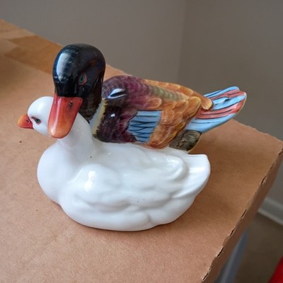 Herend Porcelain Duck Figurine Loving Pair  Hand Painted Beautiful Colors Small