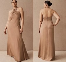 NWOT ANTHROPOLOGY BHLDN Ruby Twist Halter Satin Gown. Size 22 W