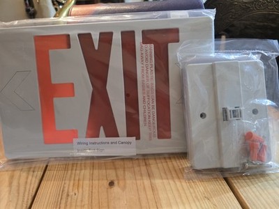 LED Exit Sign Red Lettering Battery Backup Universal Face White Housing UL List 