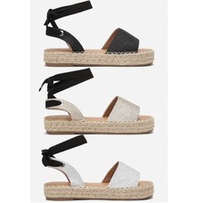 ladies women espadrilles sandals platform open toe ankle strap summer