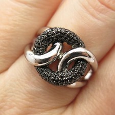 Vintage Art Deco Spinel Loop Wedding Ring 1Ct Round Black Diamod White Gold Over