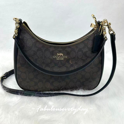 Coach Teri Hobo Bag Crossbody In Signature Canvas/Gold/Walnut
