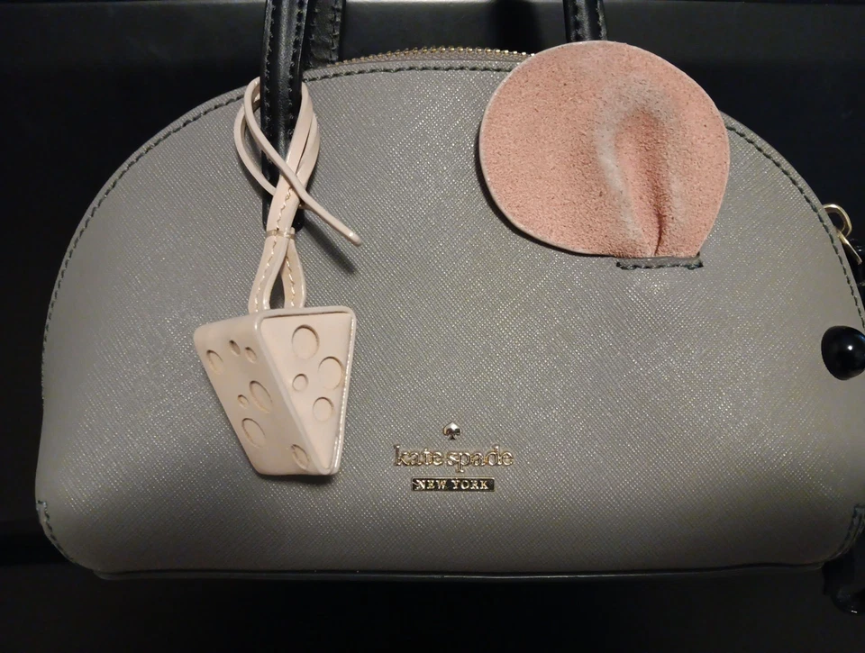 Cartera Cartera Kate Spade Cat's Meow Mouse Cuero Saffiano, Gris Usada Foto 2 de 4