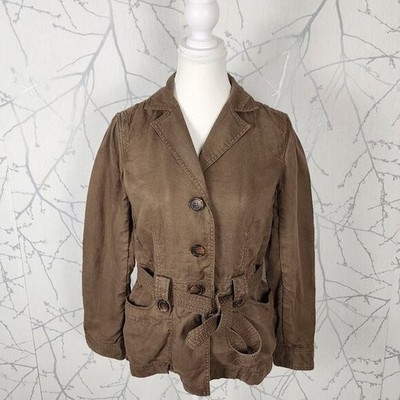 Pablo Gerard Darel Beige Tan 100% Linen Button Front Belted Jacket | Women's 8