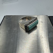 SIGNED TH/NF TURQUOISE MARCASIte 925 STERLING SILVER WIDE BAND RING 7.75 11g