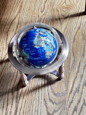Semi-Precious Gemstone Globe 9  In Copper Tone Stand with Compass