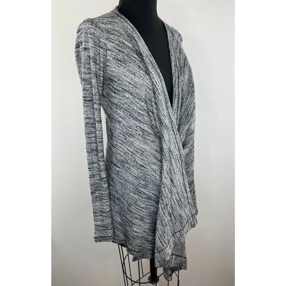 Three Dots Gray Asymmetric Wrap Front Draped Long Sleeve Cardigan Sweater XS - Image 3 of 4