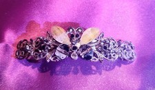 Vintage Black  Pale Yellow Butterfly Hair Barrette with Lucite  Rhinestones