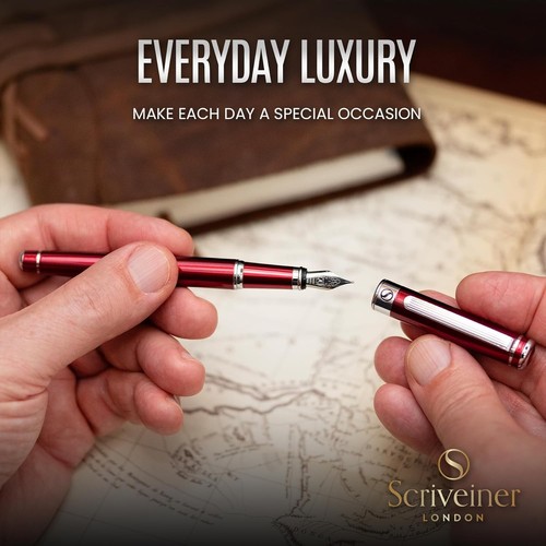 Elegant Deep Red Brass Fountain Pen with Chrome Finish and Fine Nib - Gift Ready - Foto 9 di 11
