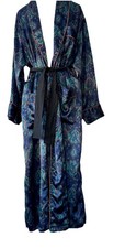 Number 1 London Men  s Satin Robe 1980s Blue/Green/Red Paisley Long Pockets S/M 