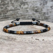 Braided Triple Protection Tiger Eye Hematite Onyx Adjustable Women Men Bracelet