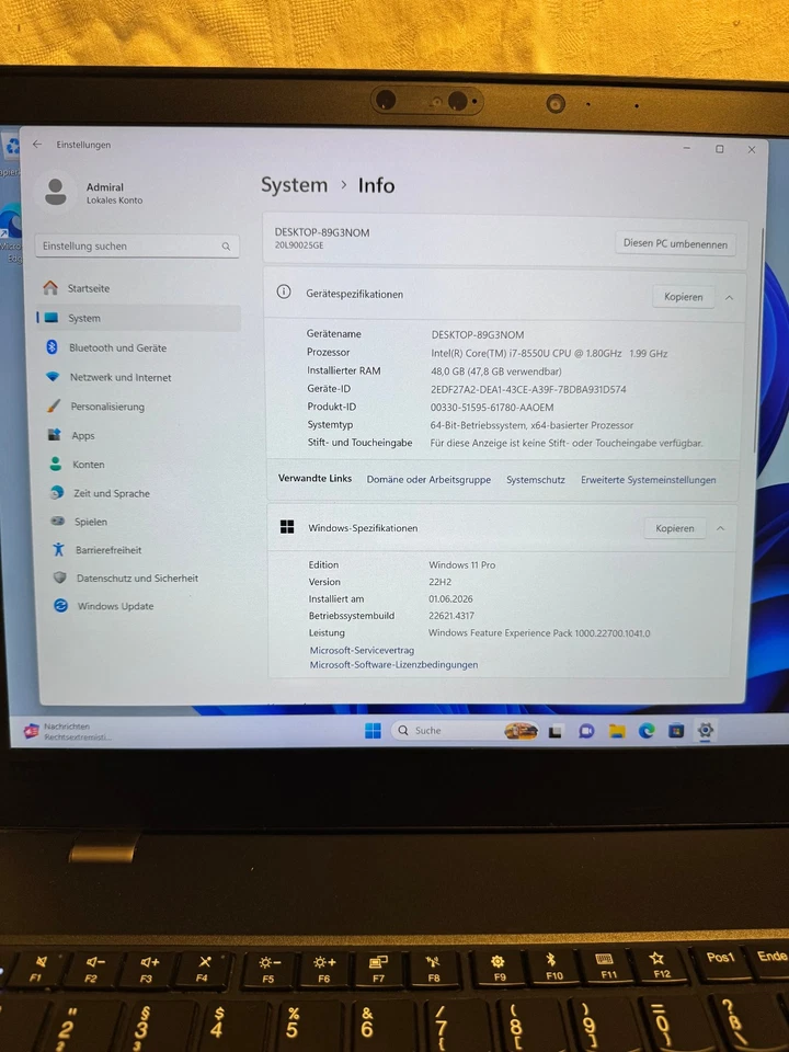 Lenovo ThinkPad T580 · i7-8550U · 48GB · 1TB, Foto 4 von 5
