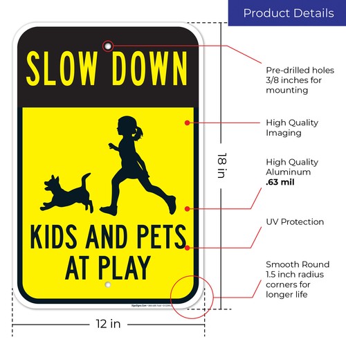 Slow Down Kids And Pets At Play Sign, Traffic Sign, - 第 5/71 張圖片