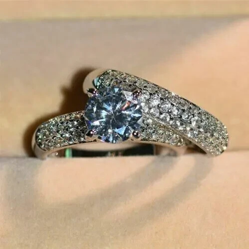 2.25Ct Simulated Diamond Bridal Engagement Wedding Ring 925 Silver Gold Plated - Picture 4 of 9