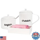 AuldHome Design Enamel Cream and Sugar Set, Rustic Farmhouse Set w/Sweetener 