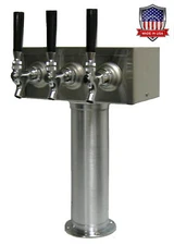Stainless Steel  Draft Beer Tower made in USA - 3 Faucets - Air Cooled -TT3CR-