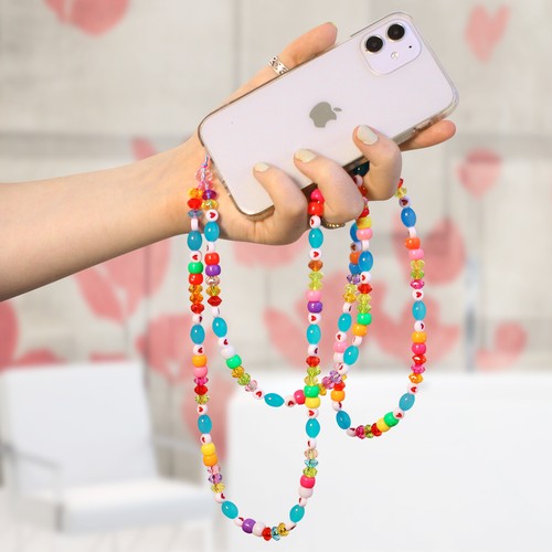 Lovely Schmuck Handykette, 110cm langes Schmuckarmband mit Perlen – Bunt - Zdjęcie 5 z 6