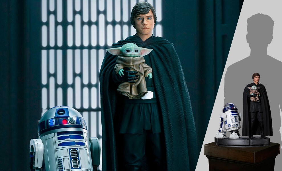 1/4 Star Wars Luke Skywalker, R2-D2 & Grogu Statue Iron Studios