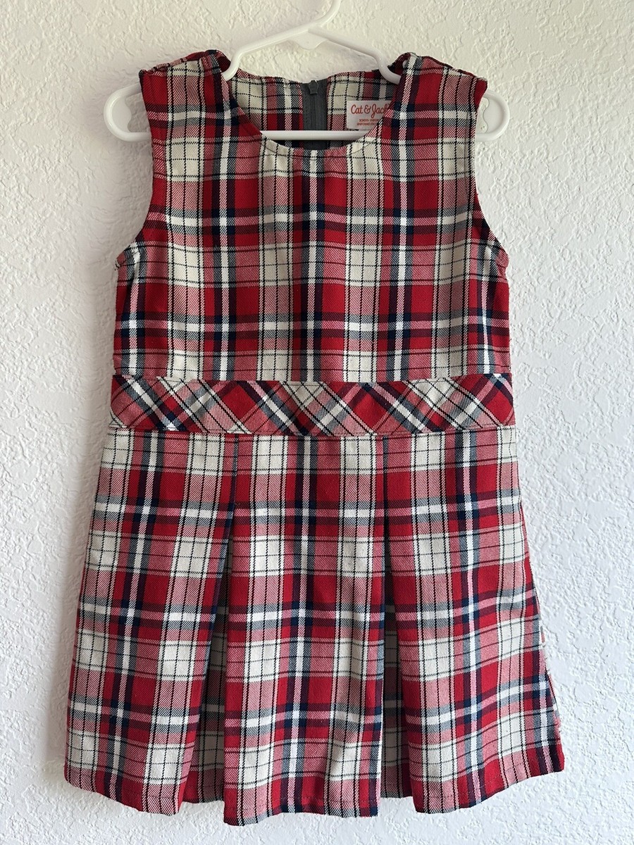 Cat And Jack Girls 4t Dress Formal Plaid Sleeveless School Uniform Red  Christmas | eBay
