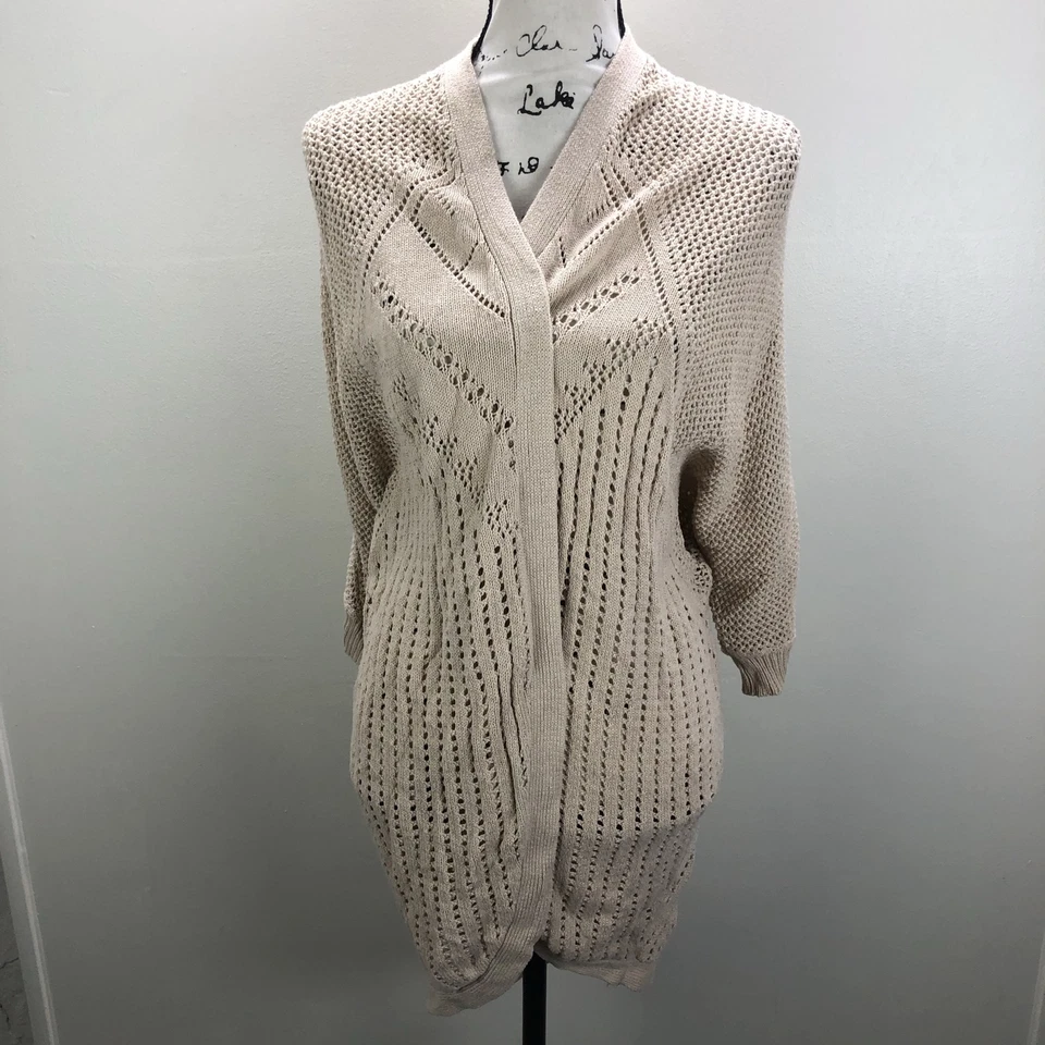 FOREVER 21 Open Style Open Knit Beige Cardigan Sweater Women's Size Medium - Image 2 of 4