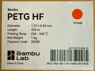 1kg Bambu Lab Refill PETG HF - Orange / orange - Neu - OVP  