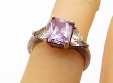 925 Silver Vintage Cubic Zirconia Solitaire With Accents Ring Sz 5 RG4719