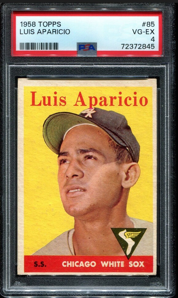 PSA 4 VG EX 1958 TOPPS LUIS APARICIO #85 WHITE SOX HOF WHITE LETTERS 72845 SD131