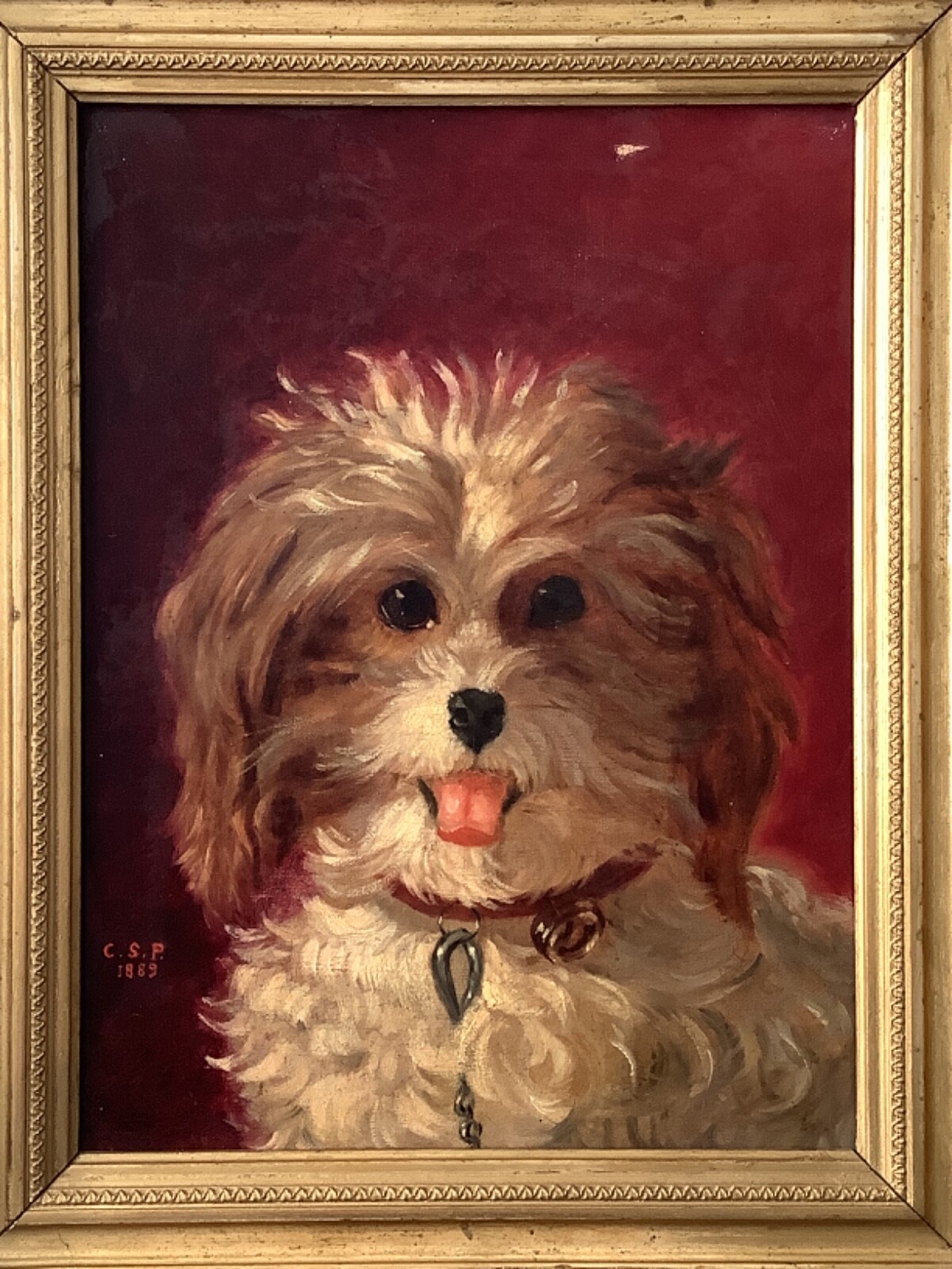 19th Century Impressionism Portrait Dog YORKSHIRE Oil Canvas Antique