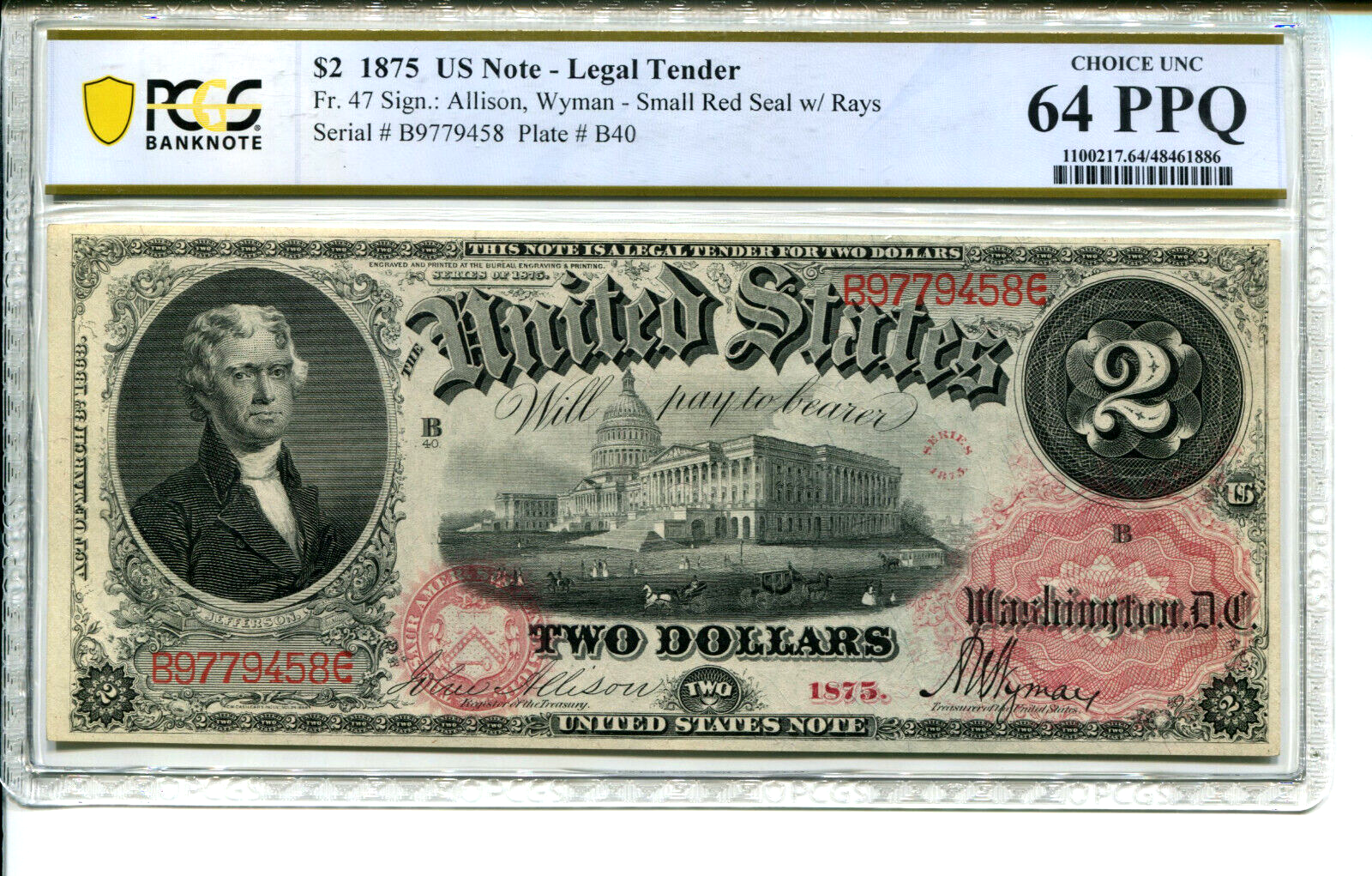 FR 47 1875 $2 US NOTE Legal Tender - 64 PPQ | eBay