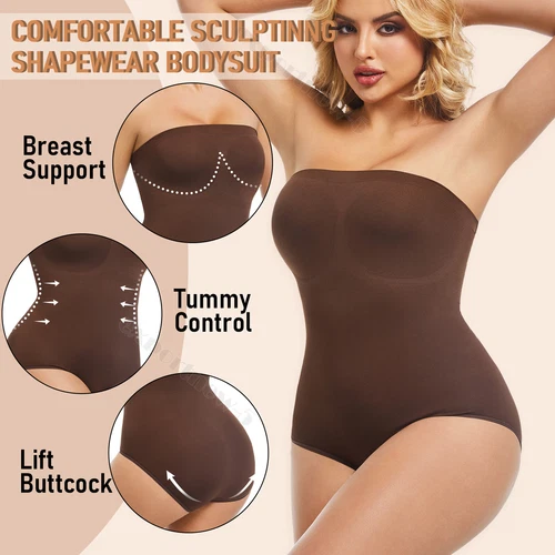 Body donna modellante a compressione senza spalline modellante controllo pancia tubetop - Foto 28 di 42