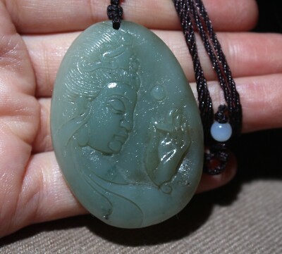 China antique Hetian jade pendant collect natural jade Necklace kwan-yin  pendant