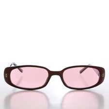 90s Mod Rectangular Sunglass Pink Lens - Landis