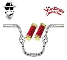 Vtg Lowrider 9" Handlebar Cage Square Twisted 25.4mm Chrome, Velour Swirl Grips